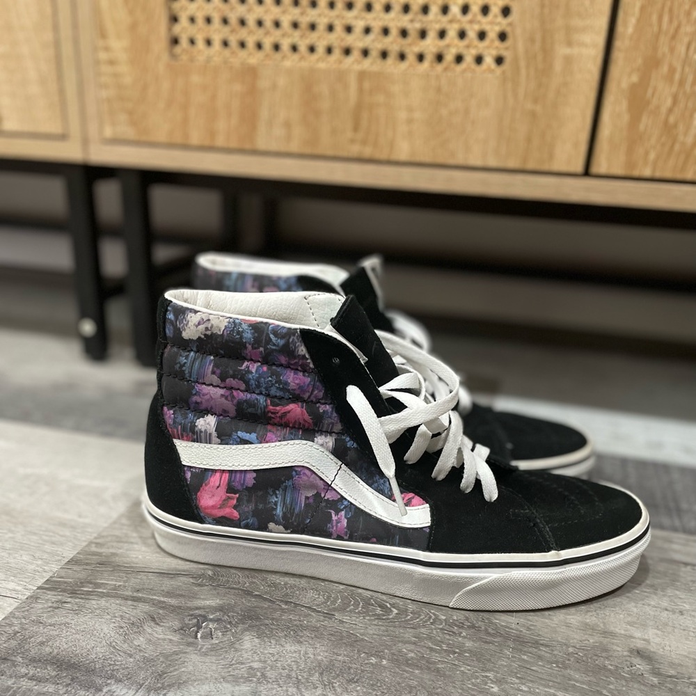 Vans Black and White Warped Floral High-Tops